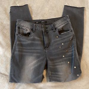 Distressed black skinny stretchy jeans 28